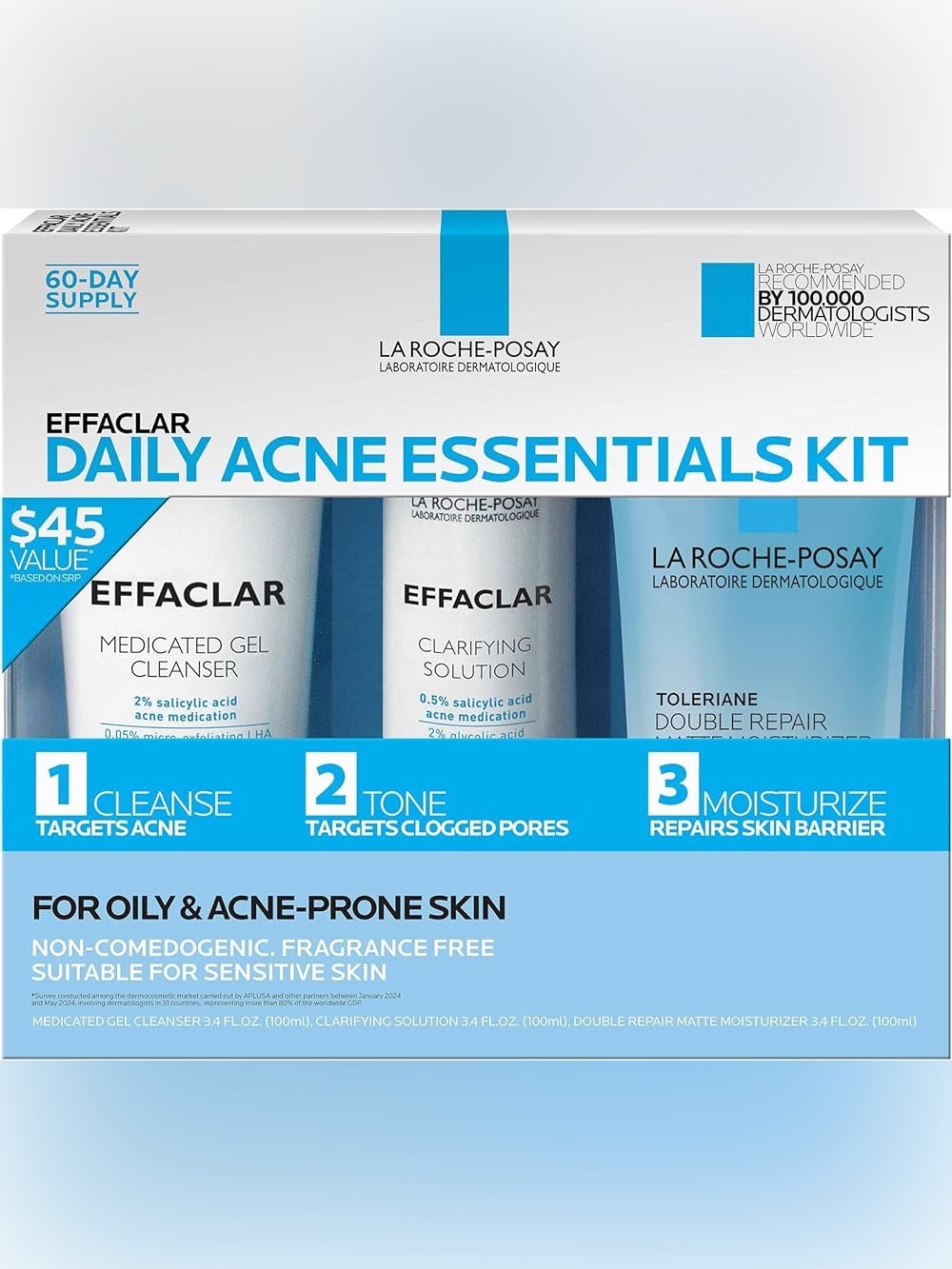 La Roche-Posay Effaclar Daily Acne Essentials Kit NIB 3 pack kit